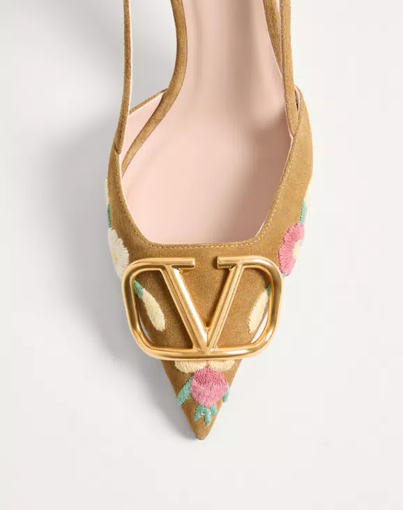 Valentino VLogo Signature Slingback Pump In Crust Leather With Floral Embroidery 80Mm - Image 3